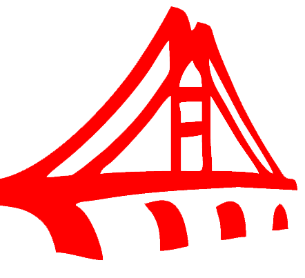 A red bridge with the golden gate in the middle.