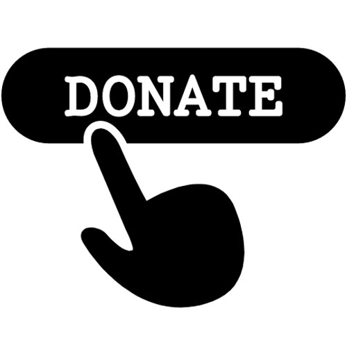 A black and white image of a button that says " donate ".